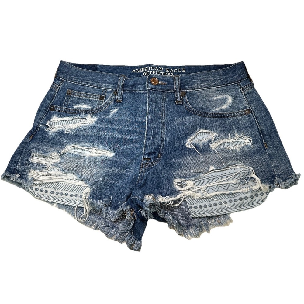 American Eagle Distressed Denim Shorts Womens 6 Vintage Hi-Rise Festival Buttons
